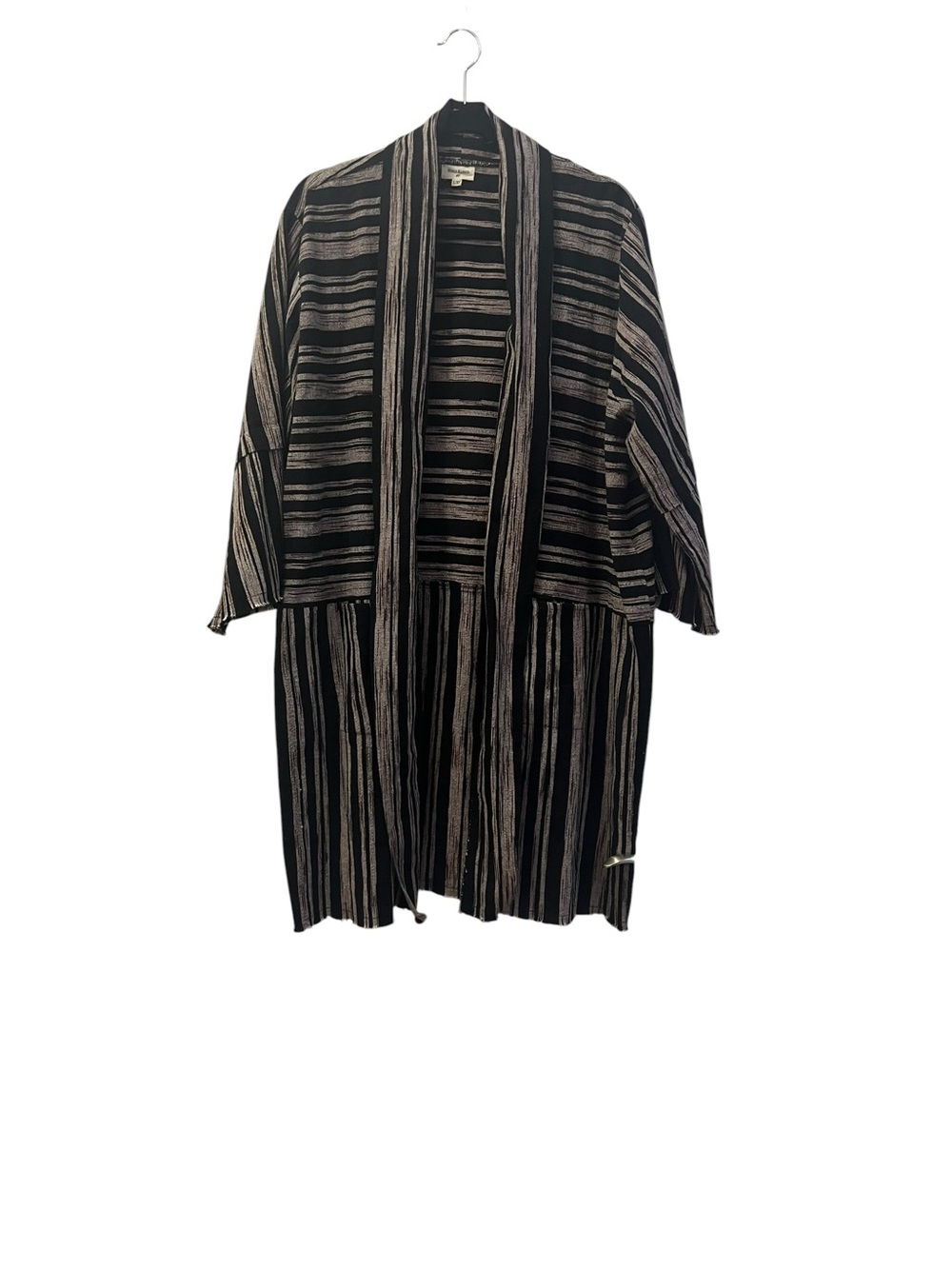 World Market Black Tan Serape Stripe Cotton Blend Textile Open Cardigan L/XL